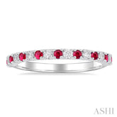 1.80 MM Round Shape Ruby and 1/4 Ctw Round Cut Diamond Precious Stack Band in 10K White Gold